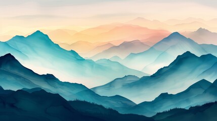 Obraz premium A serene landscape showcasing layered mountains in soft pastel colors, evoking tranquility and natural beauty.