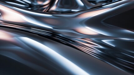 Abstract metallic surface background. A close-up view of a metallic surface with intricate curves and reflections. The smooth, shiny texture creates an abstract and modern backdrop.