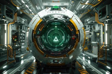 Futuristic Sci-Fi Spaceship Interior with Circular Panel