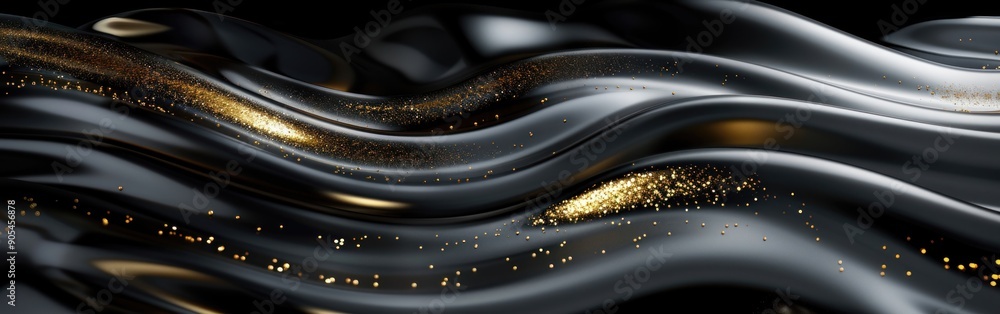 Poster black and gold waves flow seamlessly, creating a captivating visual experience