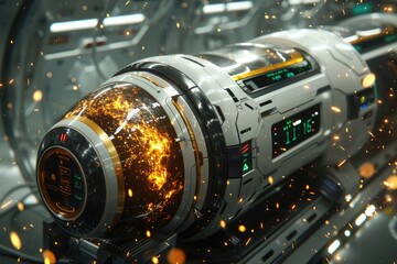 Obraz premium Futuristic Spacecraft Pod with Glowing Earth Interior