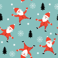 Seamless christmas pattern, cute dancing gnomes, santa