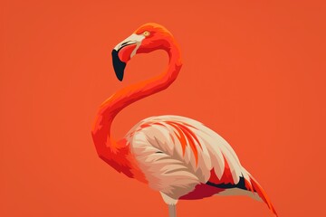 Obraz premium Pink Flamingo on a Coral Background