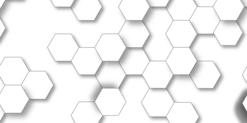 Abstract hexagon background Futuristic concept honeycomb mosaic white and grey stoke background. Surface polygon pattern with glowing hexagon paper texture and futuristic business graphic design.	
