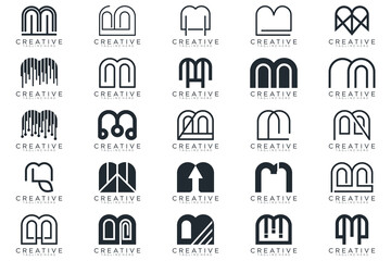 Mega logo collection, Abstract letter M logo design. icons for business	