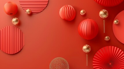 Chinese lunar new year theme. Chinese traditional texture. 3d abstract minimal geometric forms