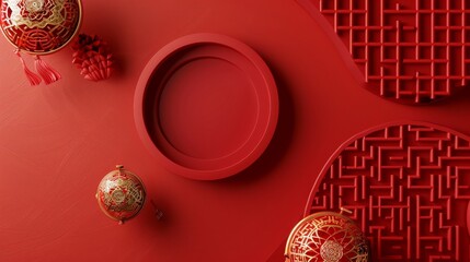 Chinese lunar new year theme. Chinese traditional texture. 3d abstract minimal geometric forms