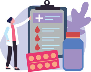 The girl is looking at the blood test.