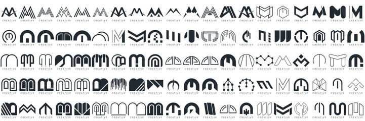 Mega logo collection, Abstract letter M logo design. icons for business	