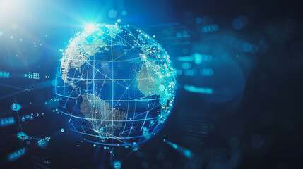 abstract business connection of line from nail node to node on world map background network points Earth's surface