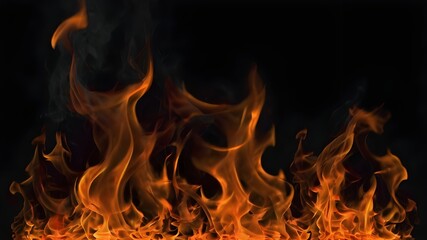 Fire flames on black background.