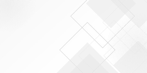 Modern and minimal concept white and gray lines abstract square background. Geometric pattern with layers of transparent material in squares shapes template design for business, presentation, banner.
