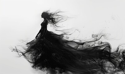 Fototapeta premium Stylish sketch of a woman's silhouette in a flowing dress, capturing grace