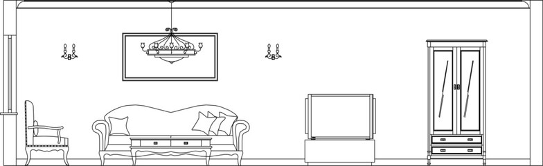 Vector sketch illustration of home interior construction engineering design