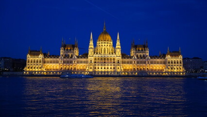 Parliament at night from the river Budapest