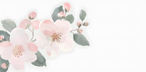 Watercolor pastel flowers frame on white background with copy space for text. Invitation wedding card