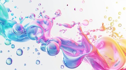 3d render of abstract gradient colorful fluids drop, soap bubble, blob that floating on the air isolated on white background