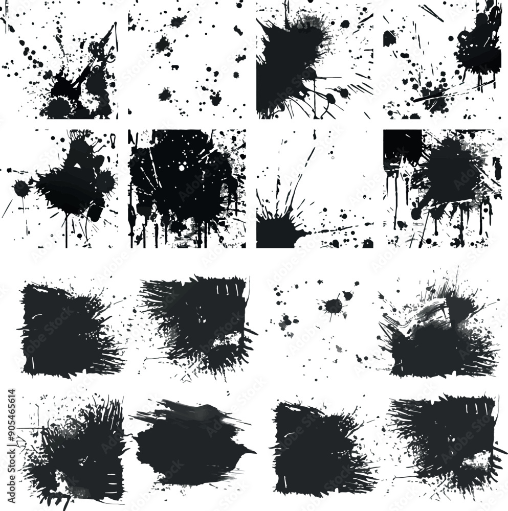 Poster abstract inksplatter background. abstract black paint splashes, ink drips and dots on a modern silho