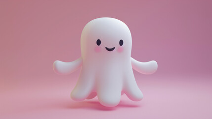 Obraz premium A white ghost with a smile on its face is floating in the air. The ghost has a happy expression, and it is enjoying its time in the air