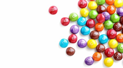 Fototapeta premium Smarties in corner, rounded colorful candies isolated on white background