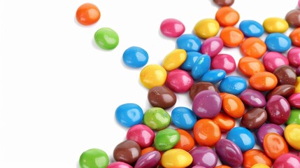 Obraz premium Smarties in corner, rounded colorful candies isolated on white background