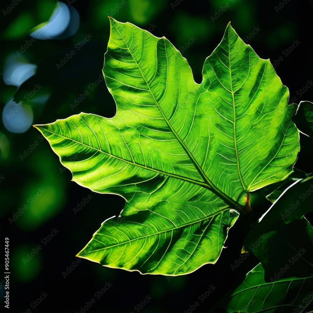 Poster green leaf with a dappled pattern creating a mesmerizing play of