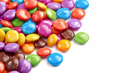 Obraz premium Smarties in corner, rounded colorful candies isolated on white background