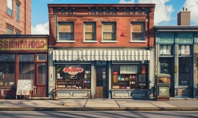Fototapeta premium Vintage storefronts with retro charm and nostalgic appeal, perfect for a picturesque cityscape