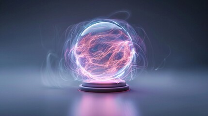 Abstract glowing sphere on a stand with energy flowing inside.