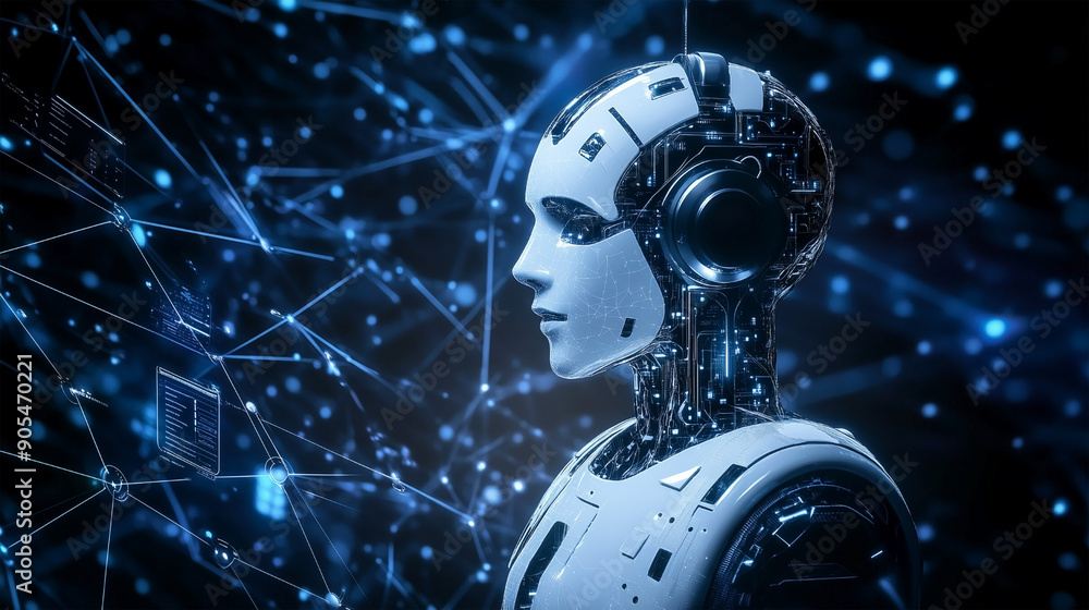 Poster cybernetic humanoid with neural network interface