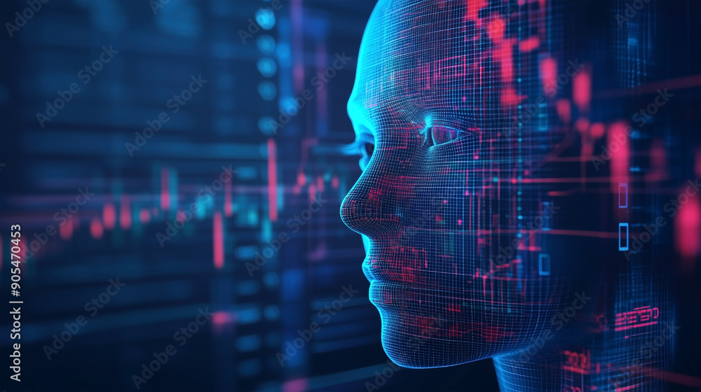 Poster digital human face with data visualization