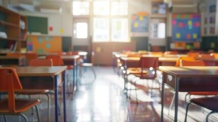 School classroom in blur background without young student
