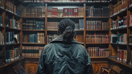 Fototapeta premium Writer in the background of a library generative ai