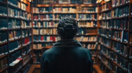 Fototapeta premium Writer in the background of a library generative ai