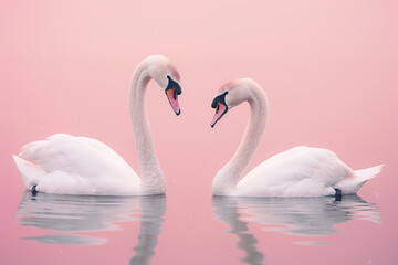 Fototapeta premium Beautiful illustration of a heart-shaped figure composed of two swans in the sunset