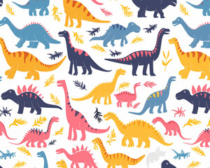 Cute Dinosaurs - dinosaurs, pattern, colorful, animals, prehistoric, illustration, cartoon, repeating pattern, cute design, childrens wallpaper, whimsical art