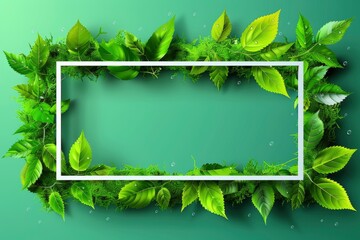 Green Leaf Frame with White Border and Green Background