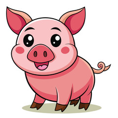 Cartoon Pig with Big Eyes and a Curled Tail
