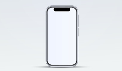 Mock up realistic 3d smartphone white screen. Phone front view mockup. Silver cellphone mobile isolated with blank screen background for display your design, site.