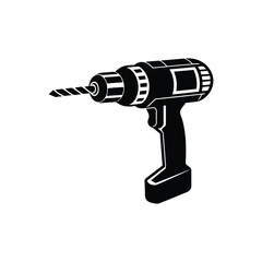 A silhouette of a drill a tool with a rotating drill bit