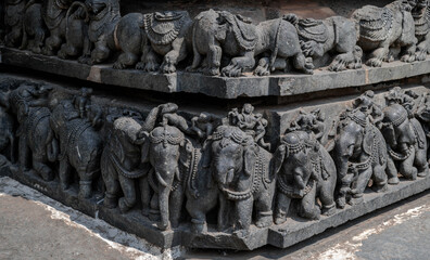 The Hoysaleswara Temple in Halebidu is famous for its sculptures, intricate reliefs, detailed friezes, as well as its history and iconography.
