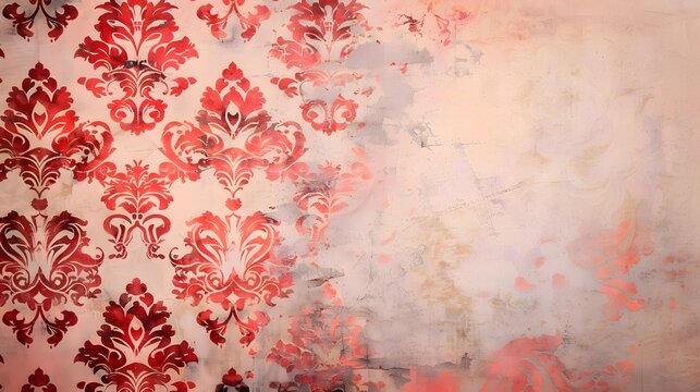 Fototapeta A red and white floral patterned wallpaper with a white background