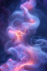 Wavy, glowing smoke in shades of pink, purple, and blue against a dark background