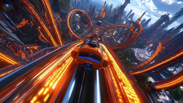 Orbital amusement park, zero-g roller coaster