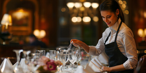 Elegant Fine Dining: Perfectly Set Table in Luxury Restaurant, Gourmet Experience: Immaculate Table Setting in High-End Dining