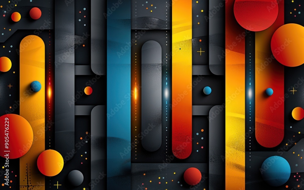 Aufkleber a vibrant abstract design features overlapping geometric shapes in various colors