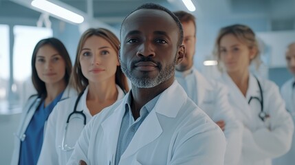 Fototapeta premium Ultra-clear shot of a diverse team of healthcare workers, united in purpose, hospital setting
