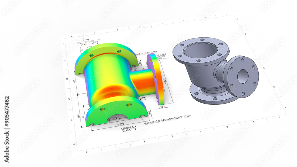 Aufkleber 3d rendering - fea study of a mechanical part