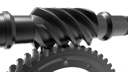 3D rendering - closeup of a worm gear assembly