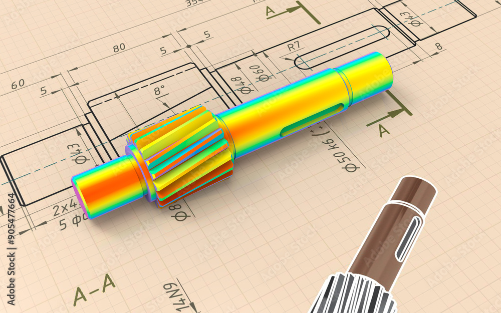 Poster 3d rendering - fea study of a mechanical shaft